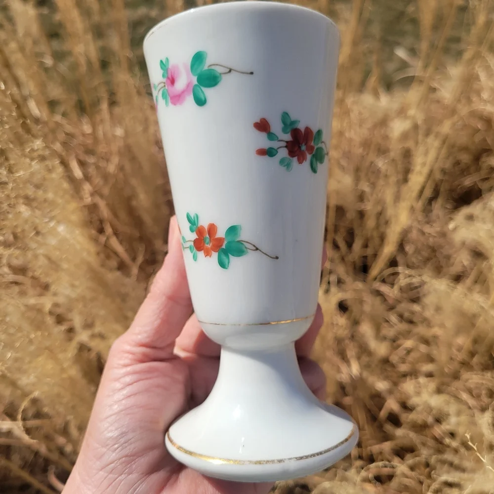 Vintage Porcelain Footed Vase ~ Flowers ~ Mazagran Style Cup?~ Pretty!